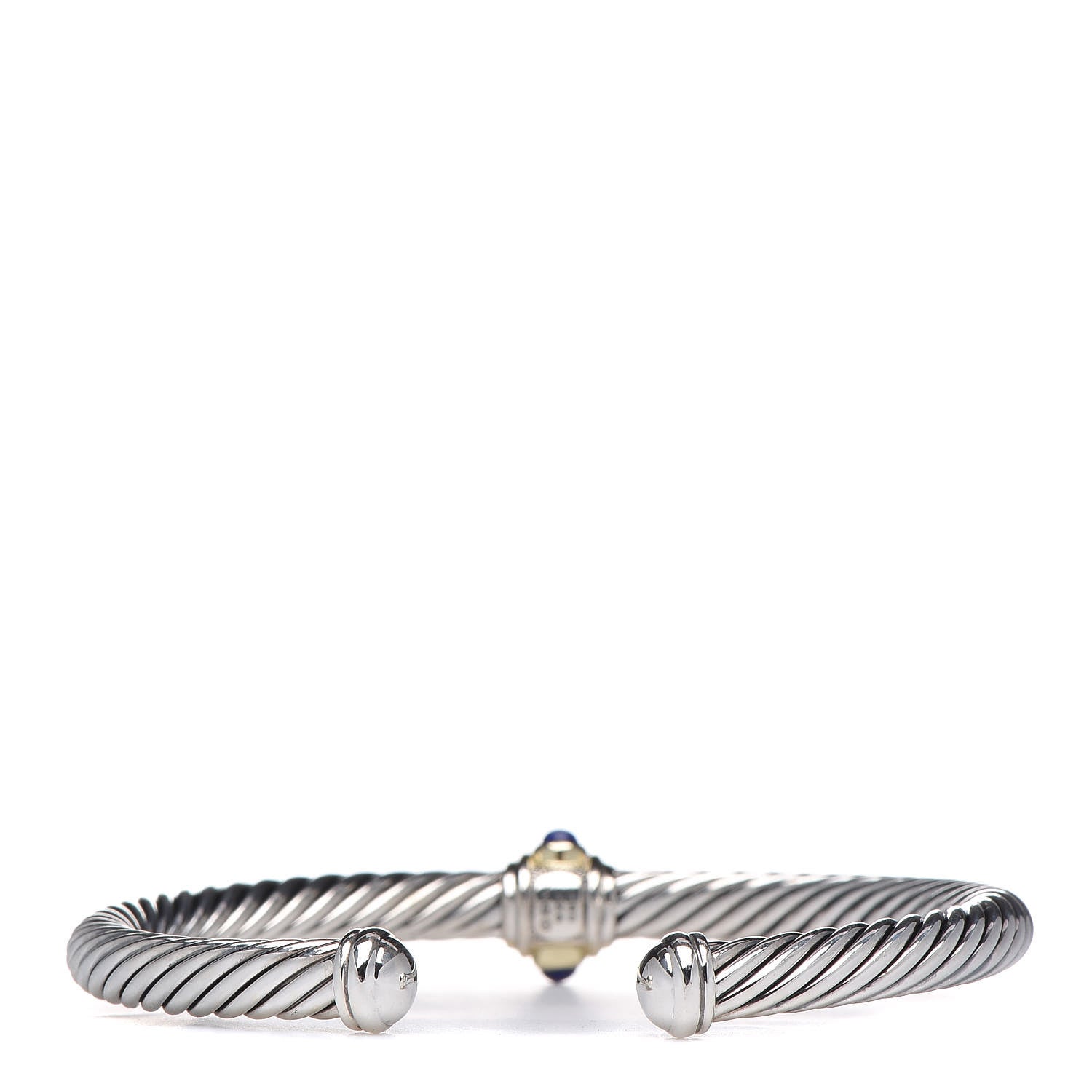David Yurman Sterling Silver 14K Yellow Gold Blue Topaz Lapis Lazuli 5mm Cable Renaissance Station Bracelet 3 of 4