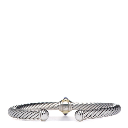 David Yurman Sterling Silver 14K Yellow Gold Blue Topaz Lapis Lazuli 5mm Cable Renaissance Station Bracelet 3 of 4