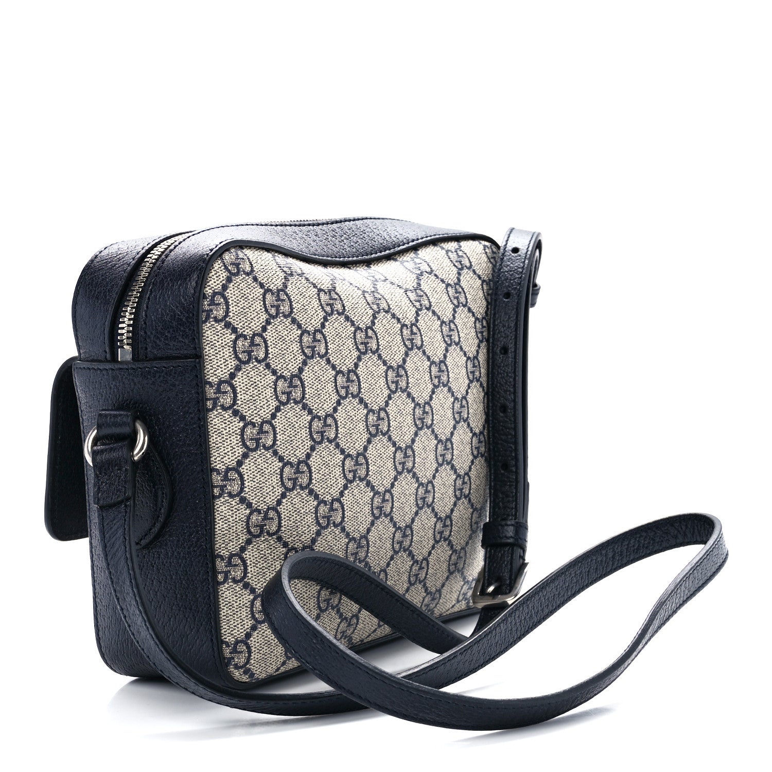 Gucci GG Supreme Monogram Textured Dollar Calfskin Small Horsebit 1955 Shoulder Bag Beige Blue 3 of 11