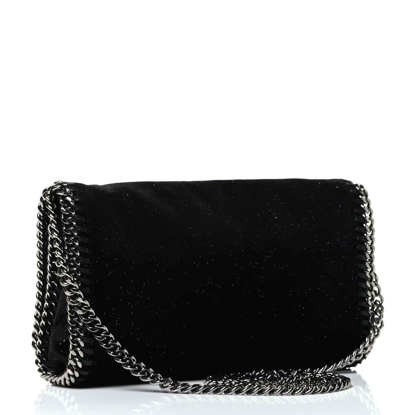 Glitter Velvet Falabella Crossbody Clutch Black