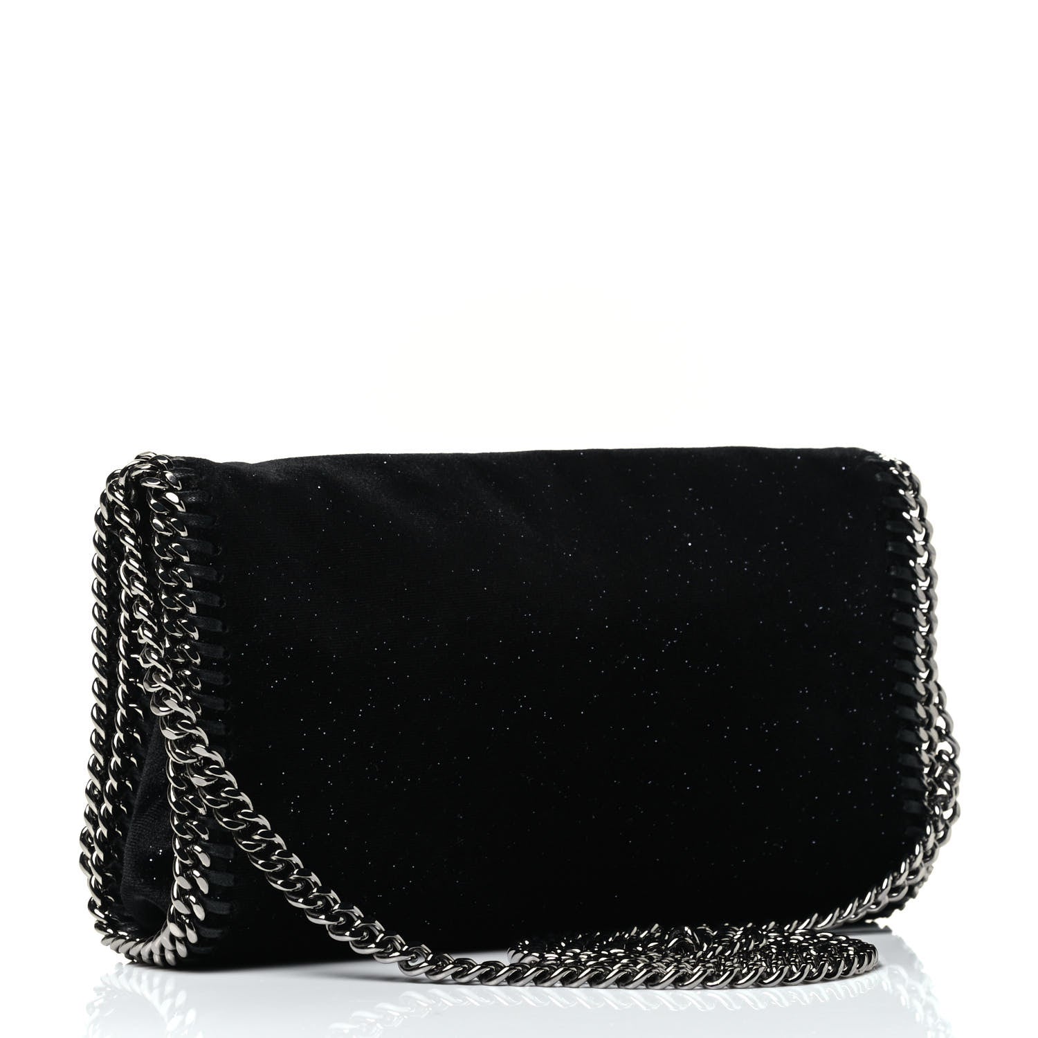 Stella McCartney Glitter Velvet Falabella Crossbody Clutch Black 2 of 4