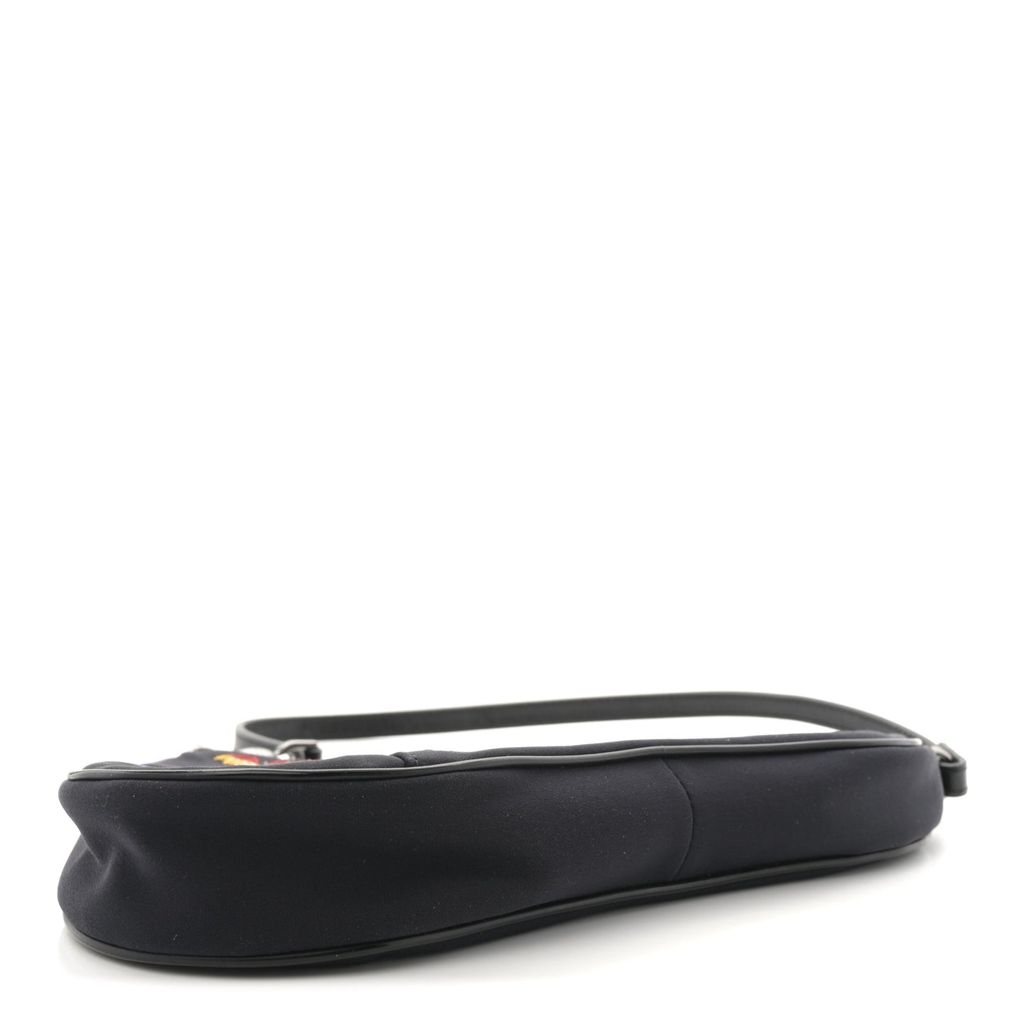 Satin Embroidered Floral Mini Saddle Pochette Bag Black