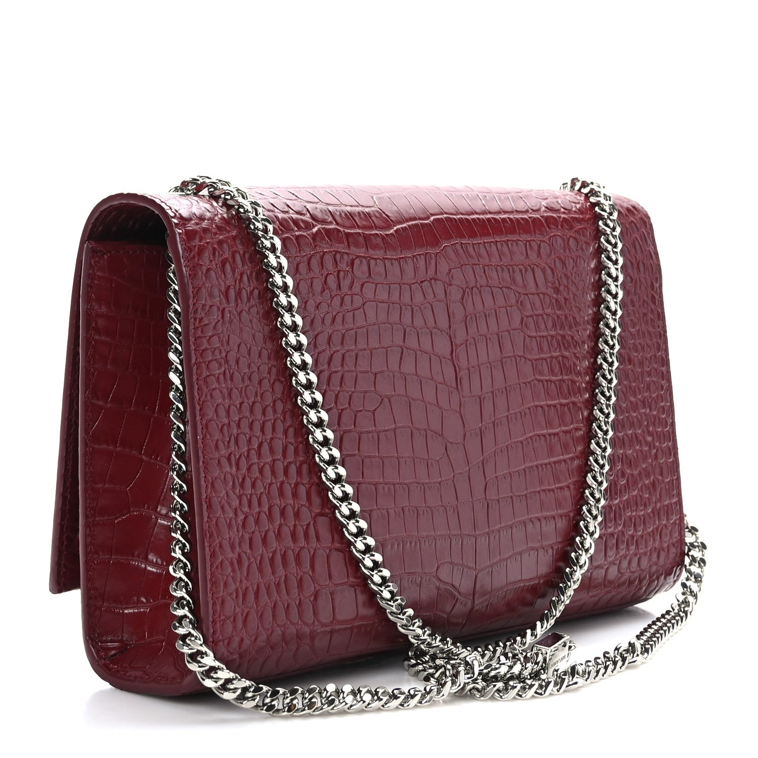 Saint Laurent Calfskin Crocodile Embossed Medium Classic Monogram Kate Tassel Satchel Red 3 of 8