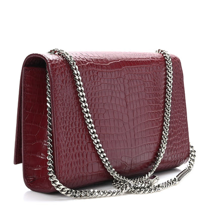 Saint Laurent Calfskin Crocodile Embossed Medium Classic Monogram Kate Tassel Satchel Red 3 of 8