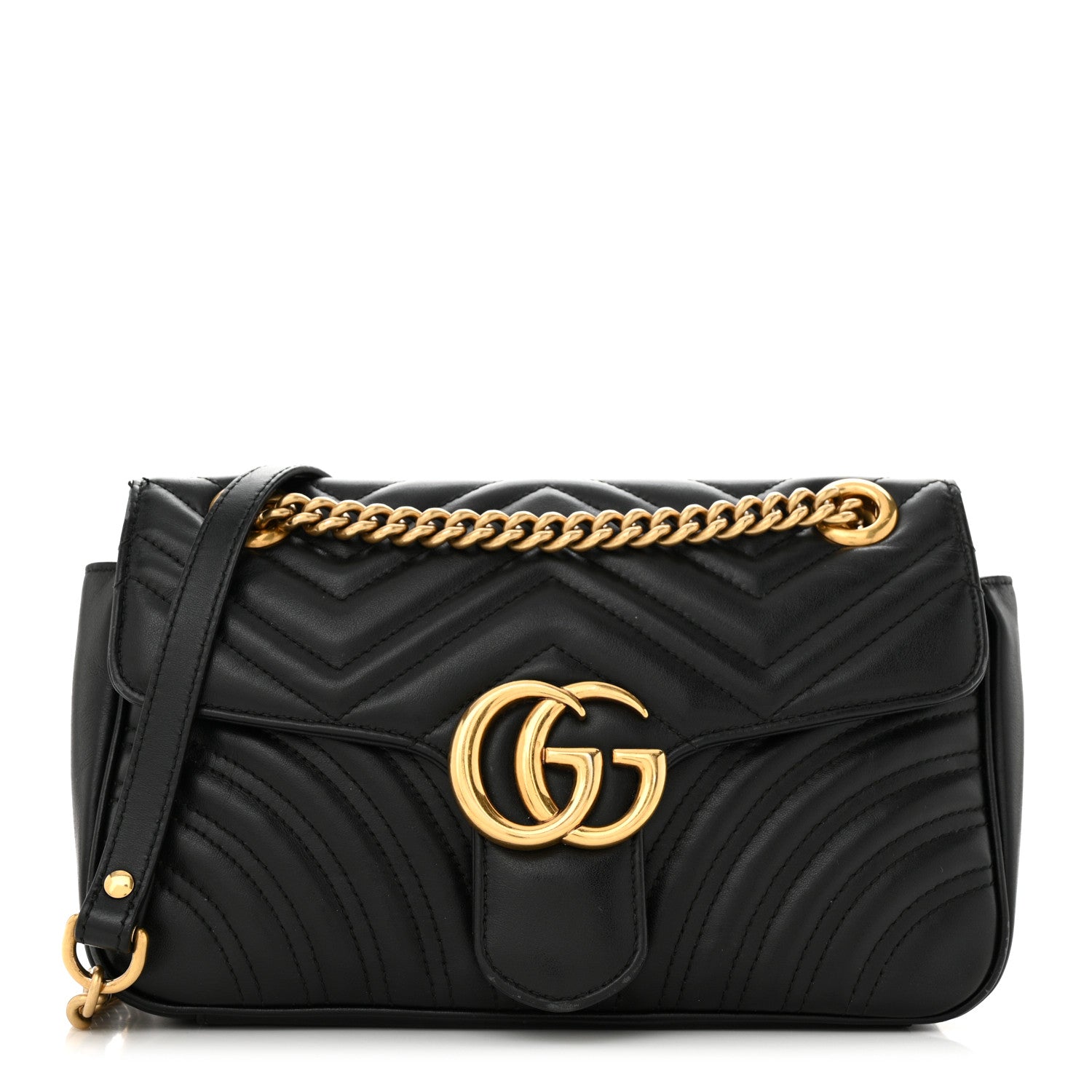 Gucci Calfskin Matelasse Small GG Marmont Shoulder Bag Black 1 of 17