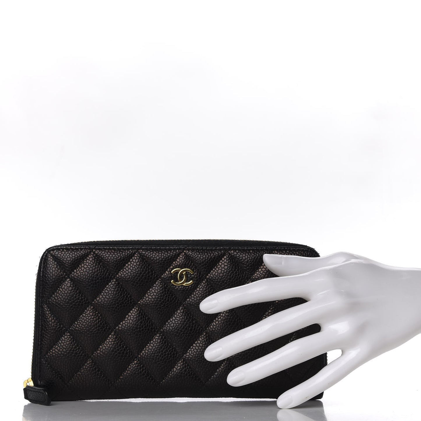 Caviar Quilted Large Gusset Zip Around Wallet Black