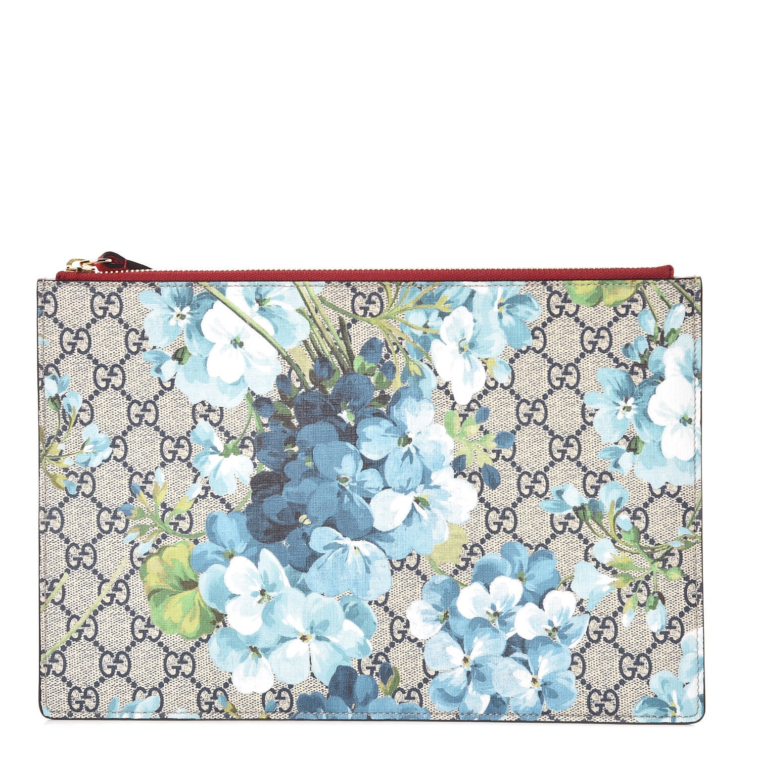 Gucci GG Supreme Monogram Blooms Suede Large Zip Pouch Blue 1 of 7