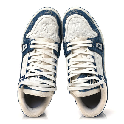 Louis Vuitton Calfskin Embossed Monogram Denim Mens LV Trainer Sneakers 7.5 Blue 2 of 16