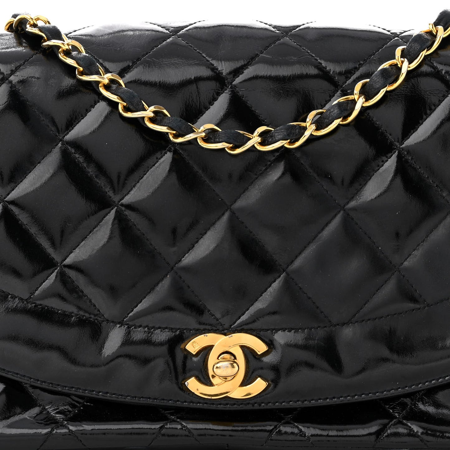 Patent Quilted Small Single Flap Black