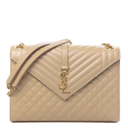 Saint Laurent Grain De Poudre Large Tri-Quilt Monogram Satchel Dark Beige 1 of 9