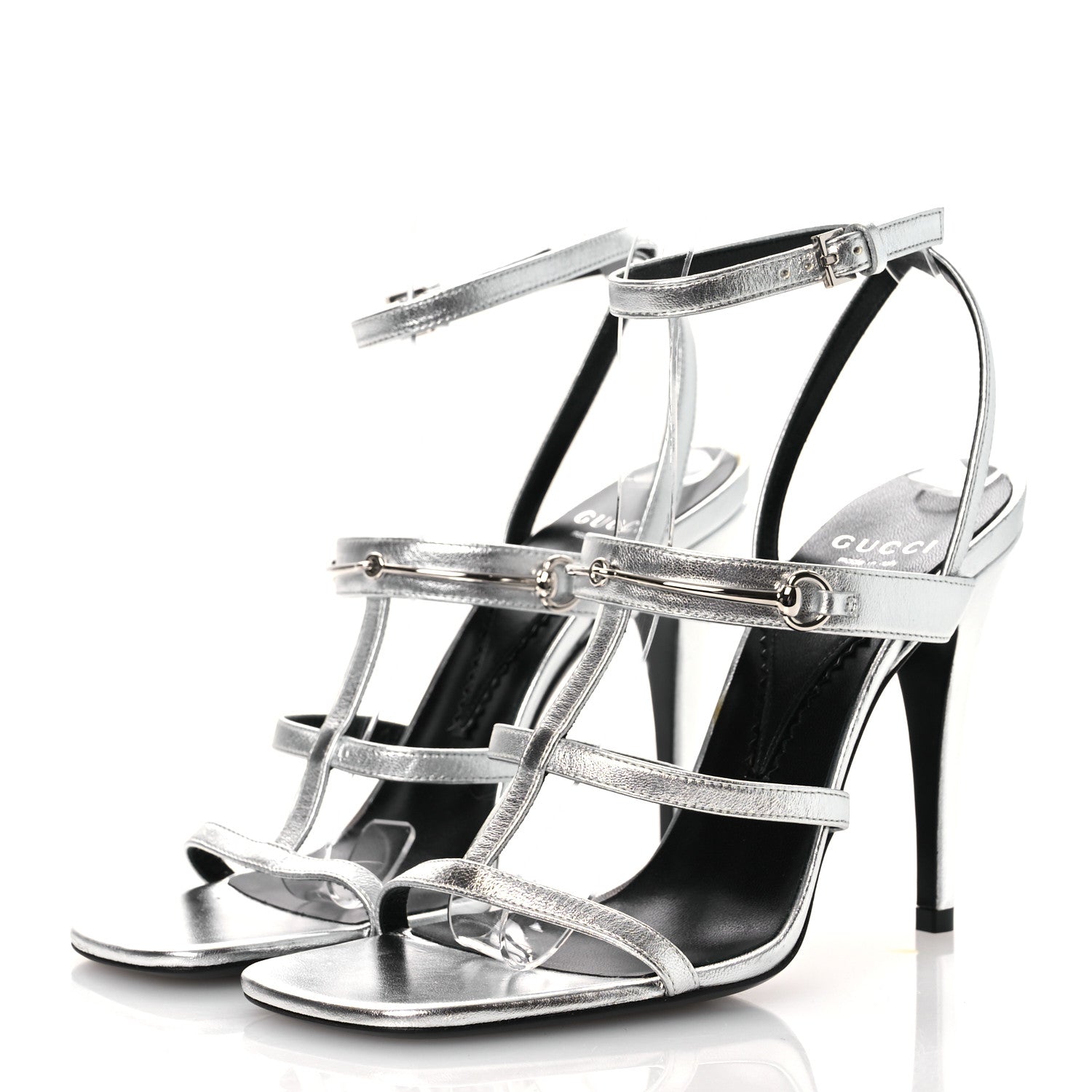 Gucci Nappa Silk High Heel Sandals 37.5 Argento 4 of 10