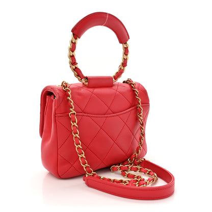 Chanel Lambskin Quilted Small Circular Handle Bag Brilliant Rouge 3 of 15