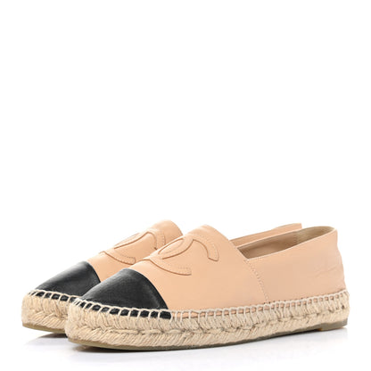 Chanel Lambskin CC Espadrilles 39 Beige Black 3 of 10
