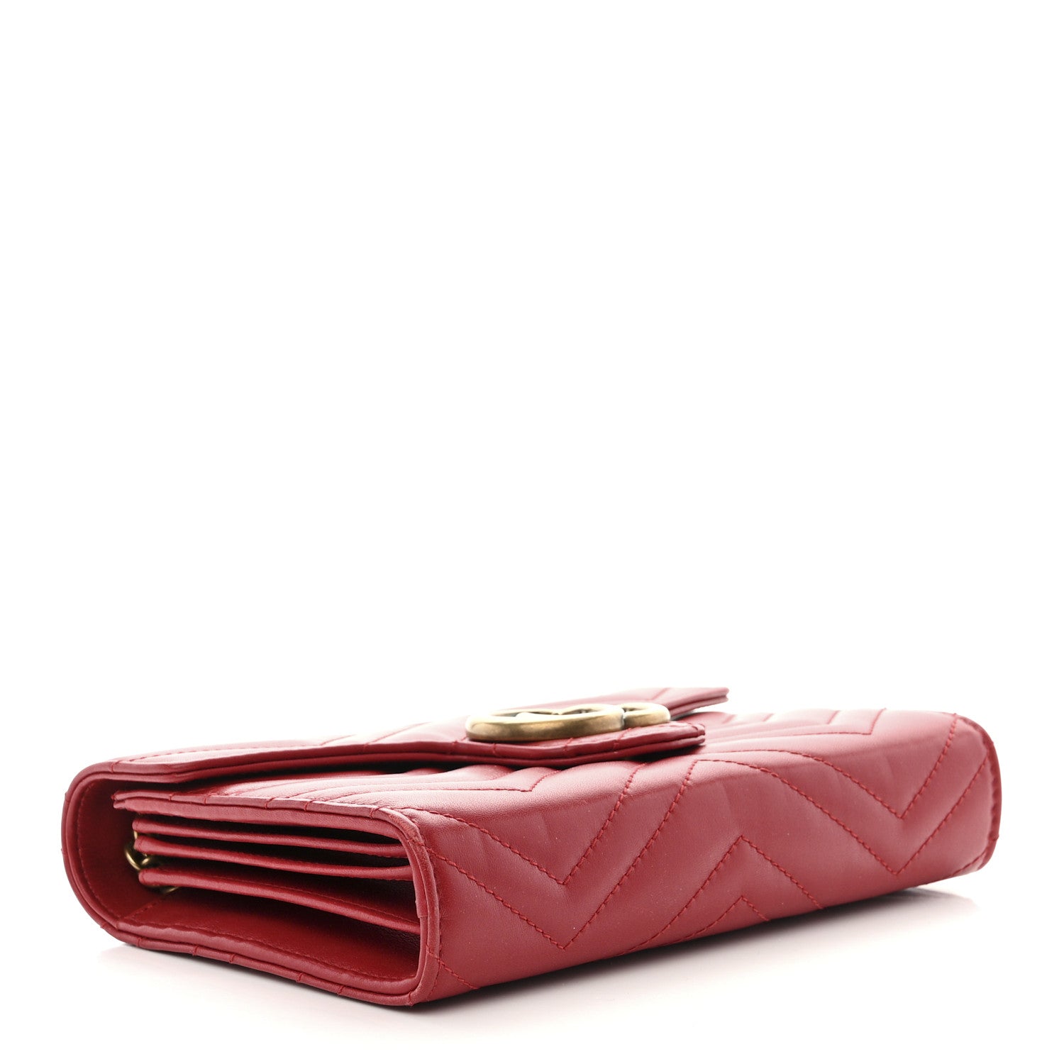 Gucci Calfskin Matelasse GG Marmont Chain Wallet Hibiscus Red 4 of 12