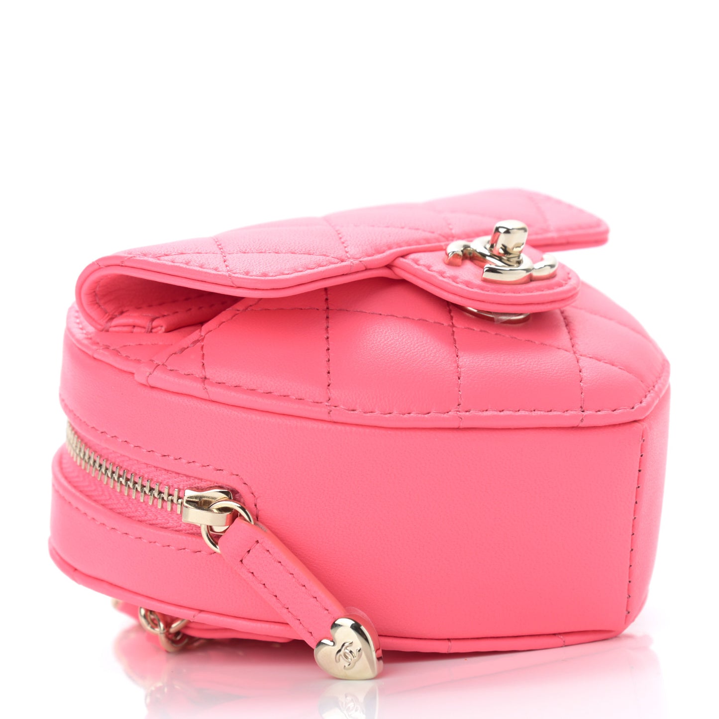 Lambskin Quilted CC In Love Heart Waist Belt Bag With Chain Pink