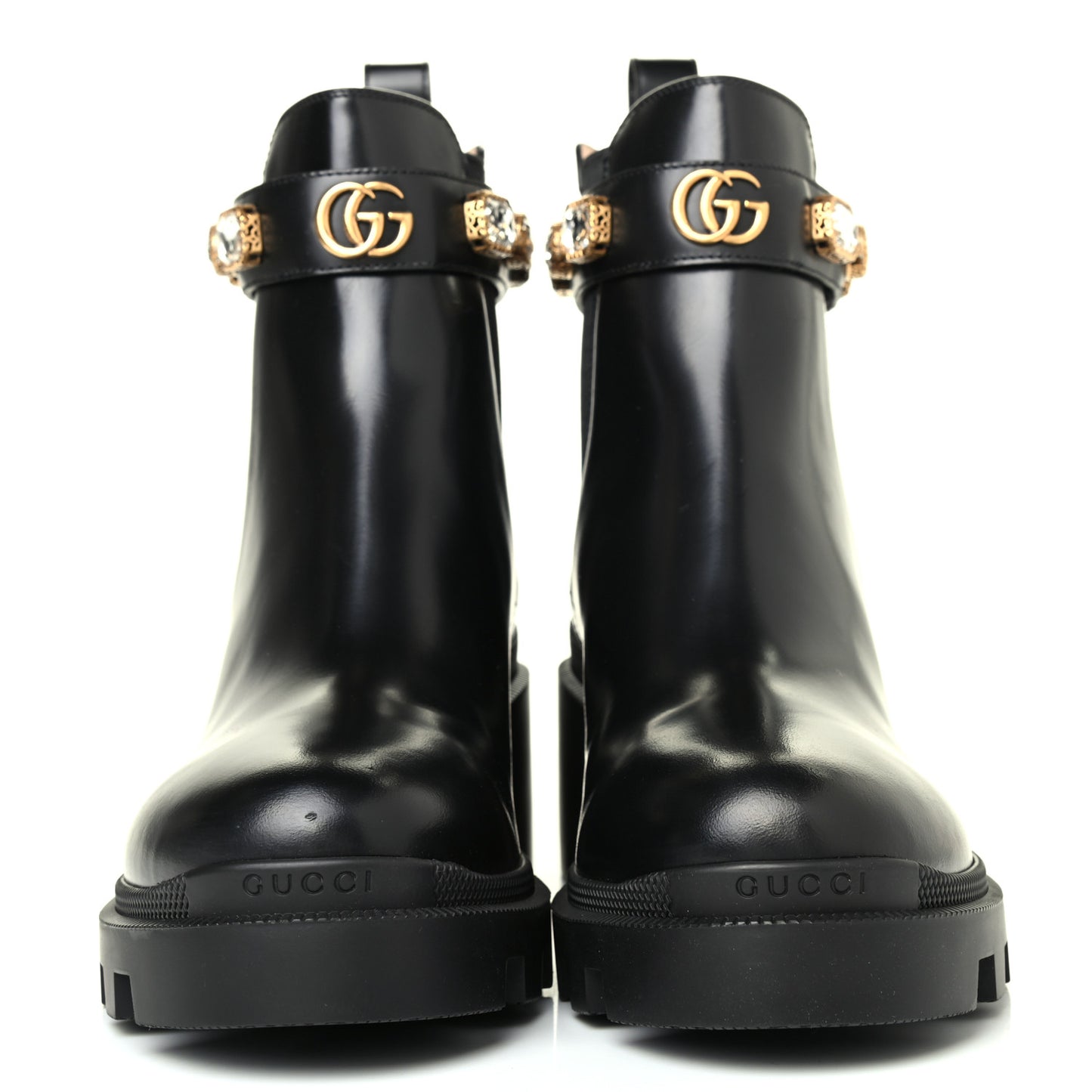 Calfskin Crystal GG Trip Chelsea Ankle Boots 40 Black