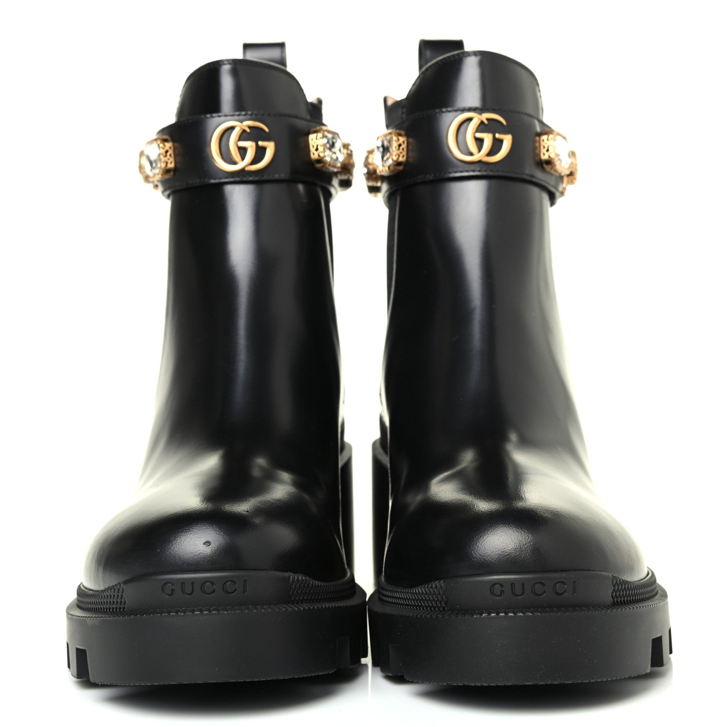 Gucci Calfskin Crystal GG Trip Chelsea Ankle Boots 40 Black 2 of 4