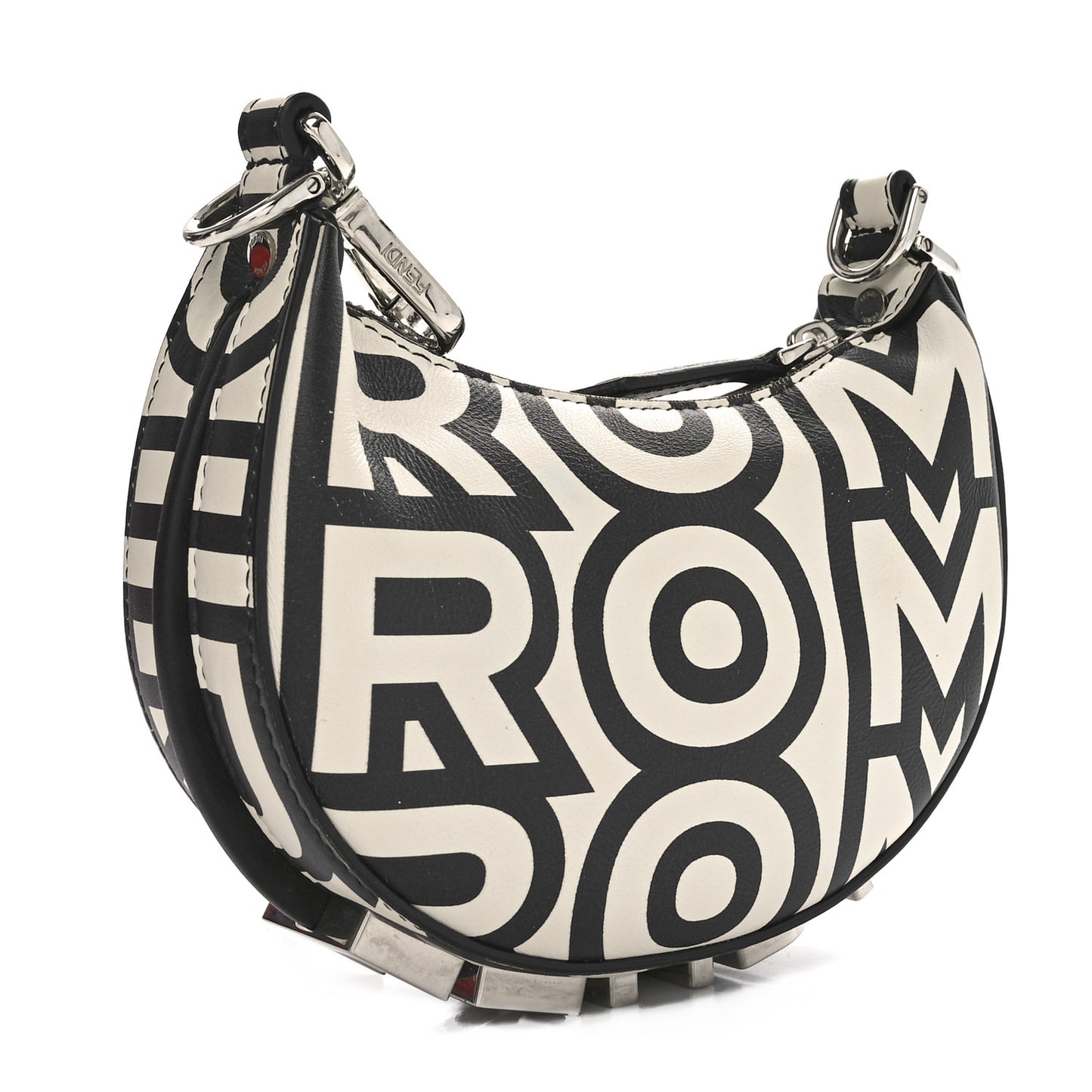 X MARC JACOBS Nappa Vitello King Logo Print Nano Fendigraphy Hobo Charm White Black