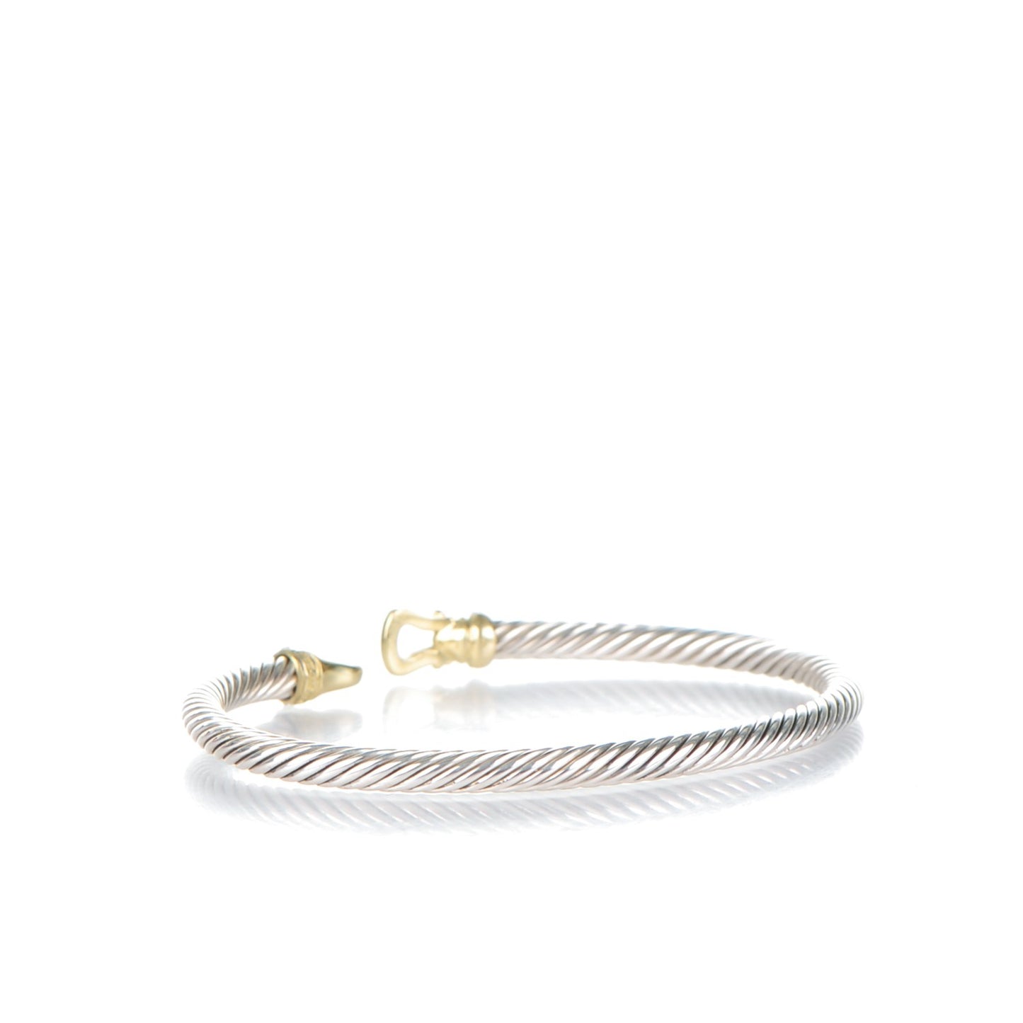 Sterling Silver 18K Yellow Gold Diamond 4mm Cable Buckle Bracelet