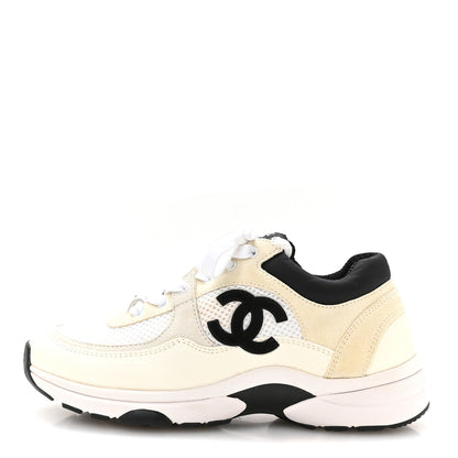 Chanel Mesh Suede Calfskin Grained Calfskin Womens CC Sneakers 36 White Black 1 of 8