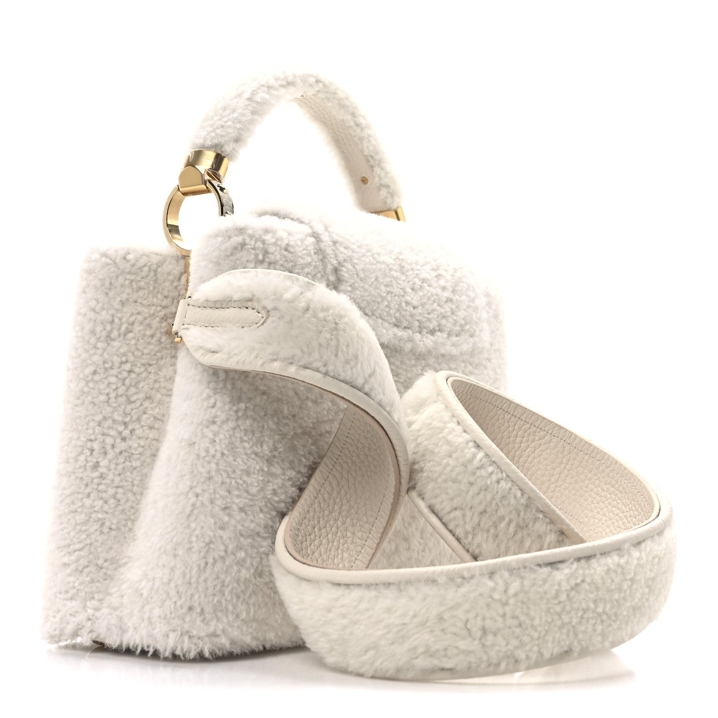 Shearling Calfskin Capucines BB White
