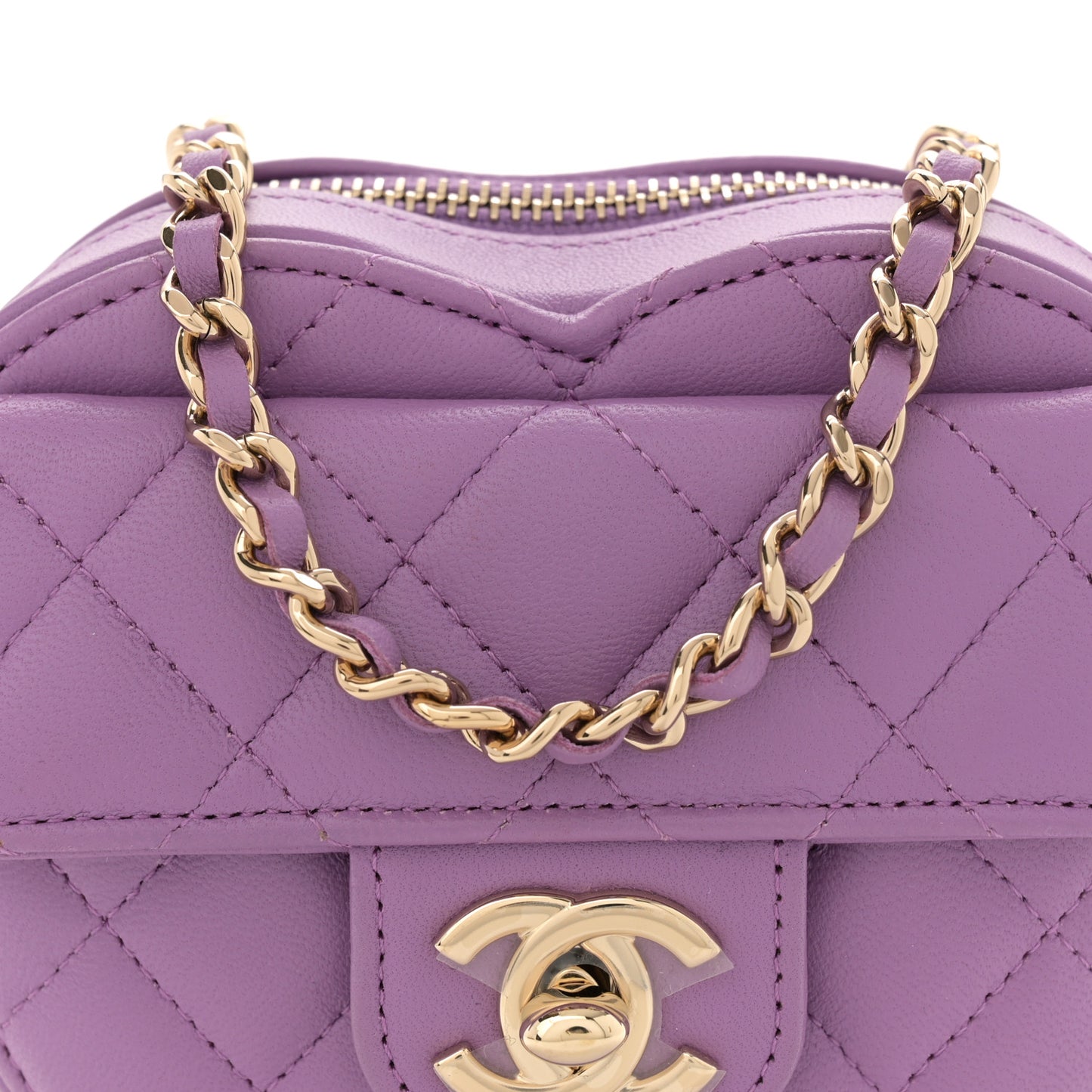 Lambskin Quilted CC In Love Heart Clutch With Chain Purple