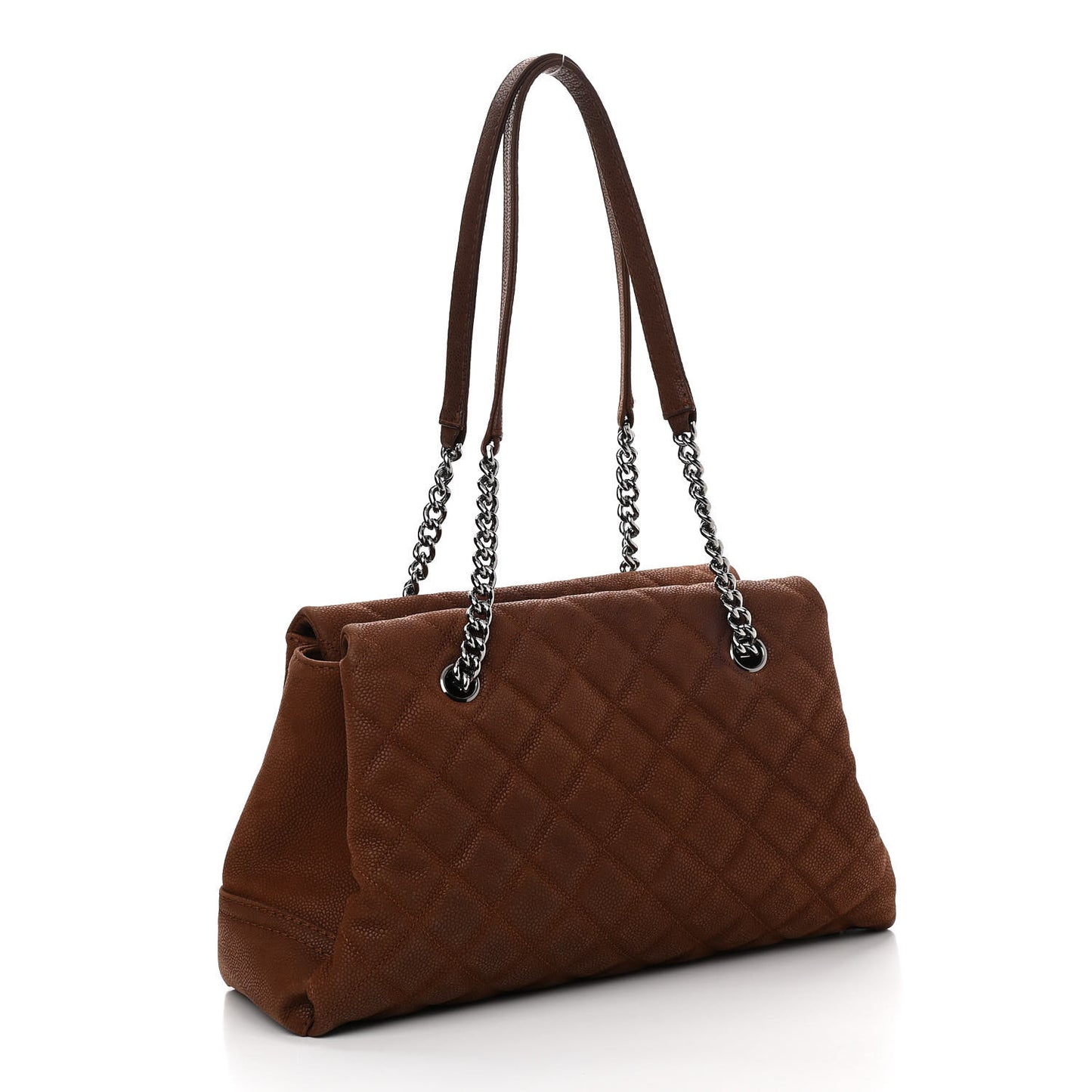 Iridescent Caviar Quilted Lady Pearly Tote Brown