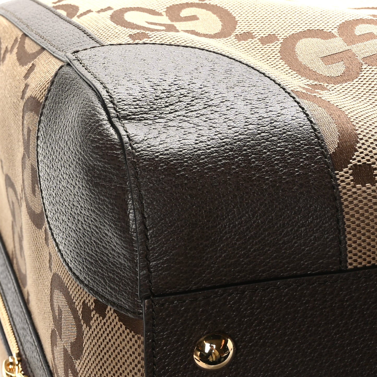 Monogram Jumbo GG Textured Dollar Calfskin Web Maxi Duffle Bag Camel Ebony