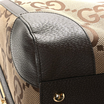 Gucci Monogram Jumbo GG Textured Dollar Calfskin Web Maxi Duffle Bag Camel Ebony 11 of 11