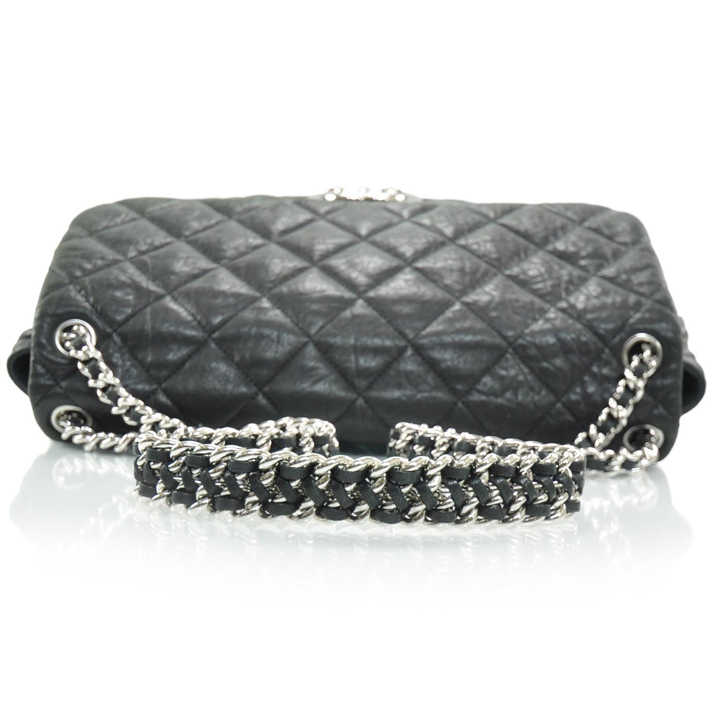 Washed Lambskin Chain Around Maxi Flap Bag Black