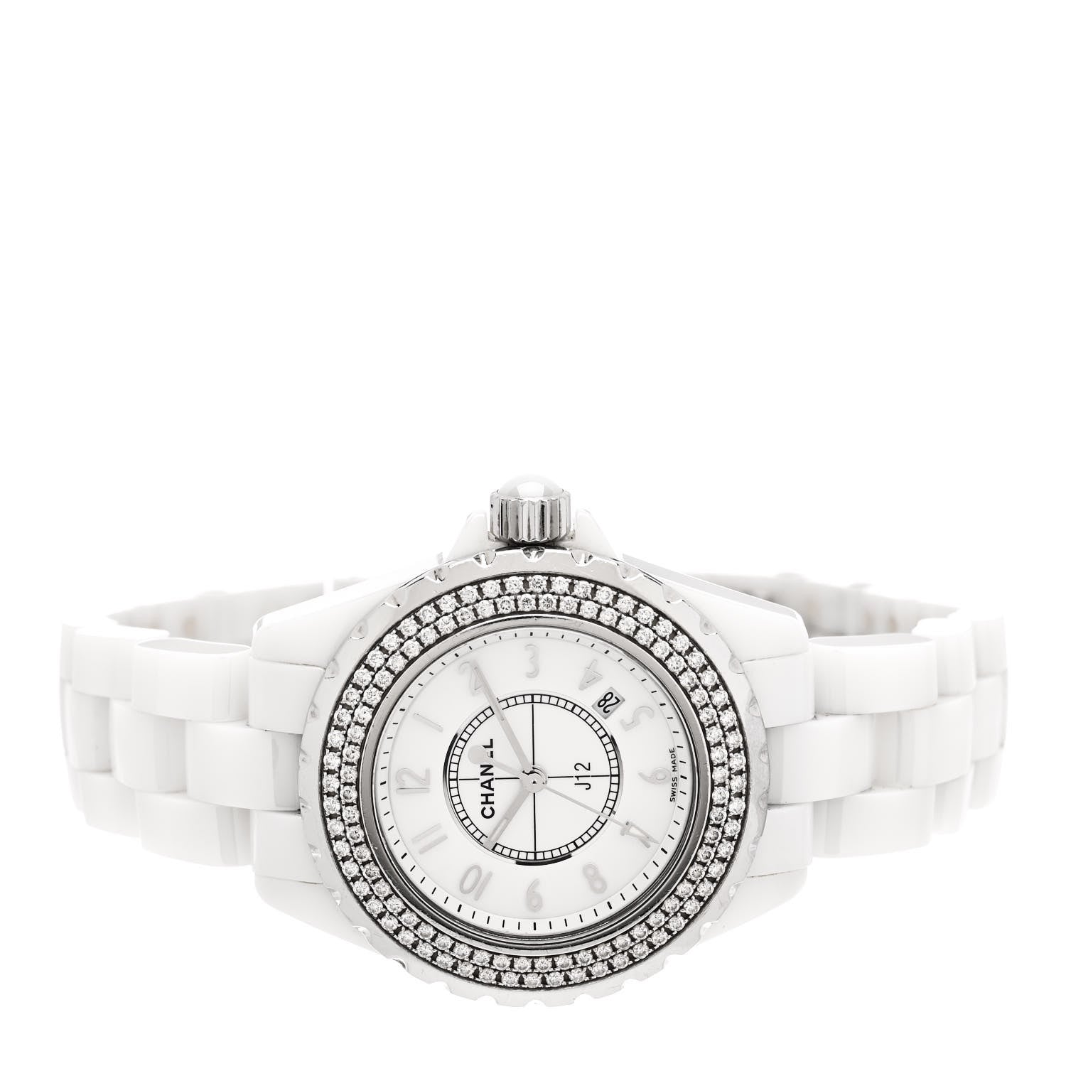 Chanel Stainless Steel Ceramic Diamond Pave Bezel 33mm J12 Quartz Watch White 2 of 5