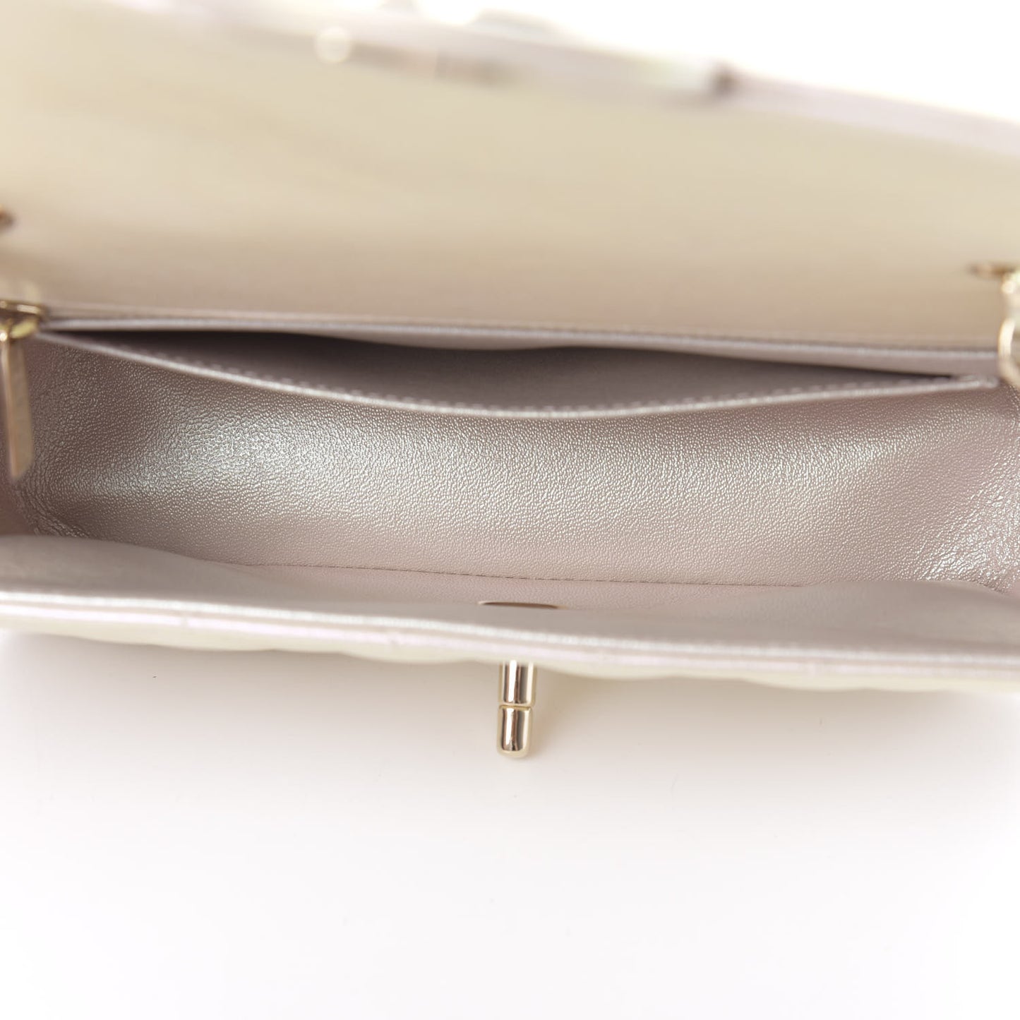 Iridescent Lambskin Quilted Mini Rectangular Flap Ivory