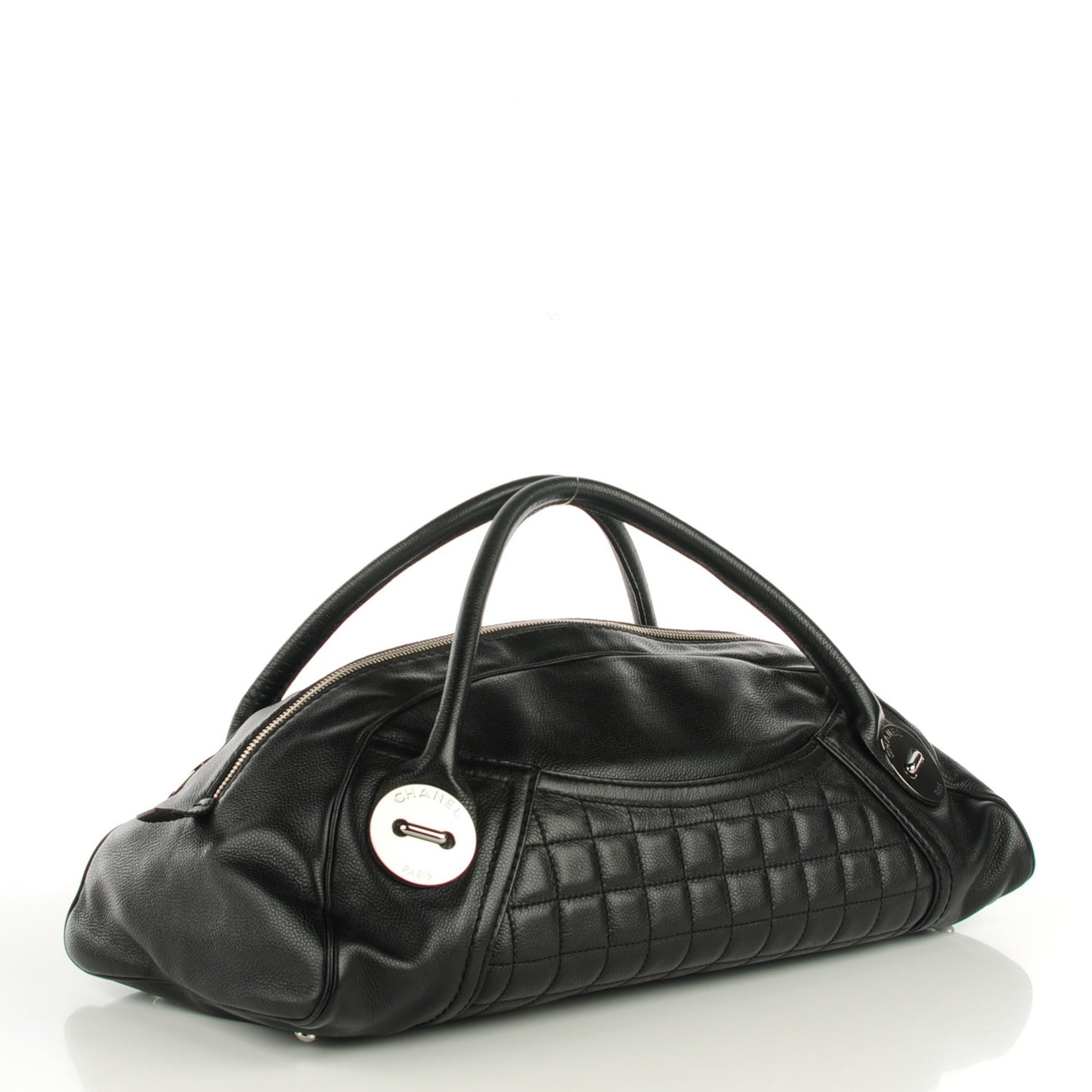 Caviar Square Quilted Dome Satchel Black