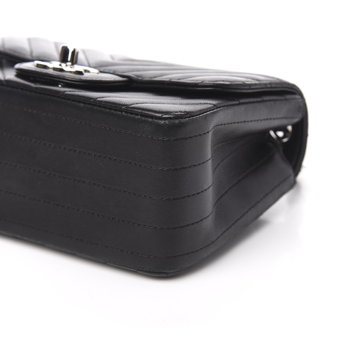 Lambskin Chevron Quilted Mini Square Flap Black
