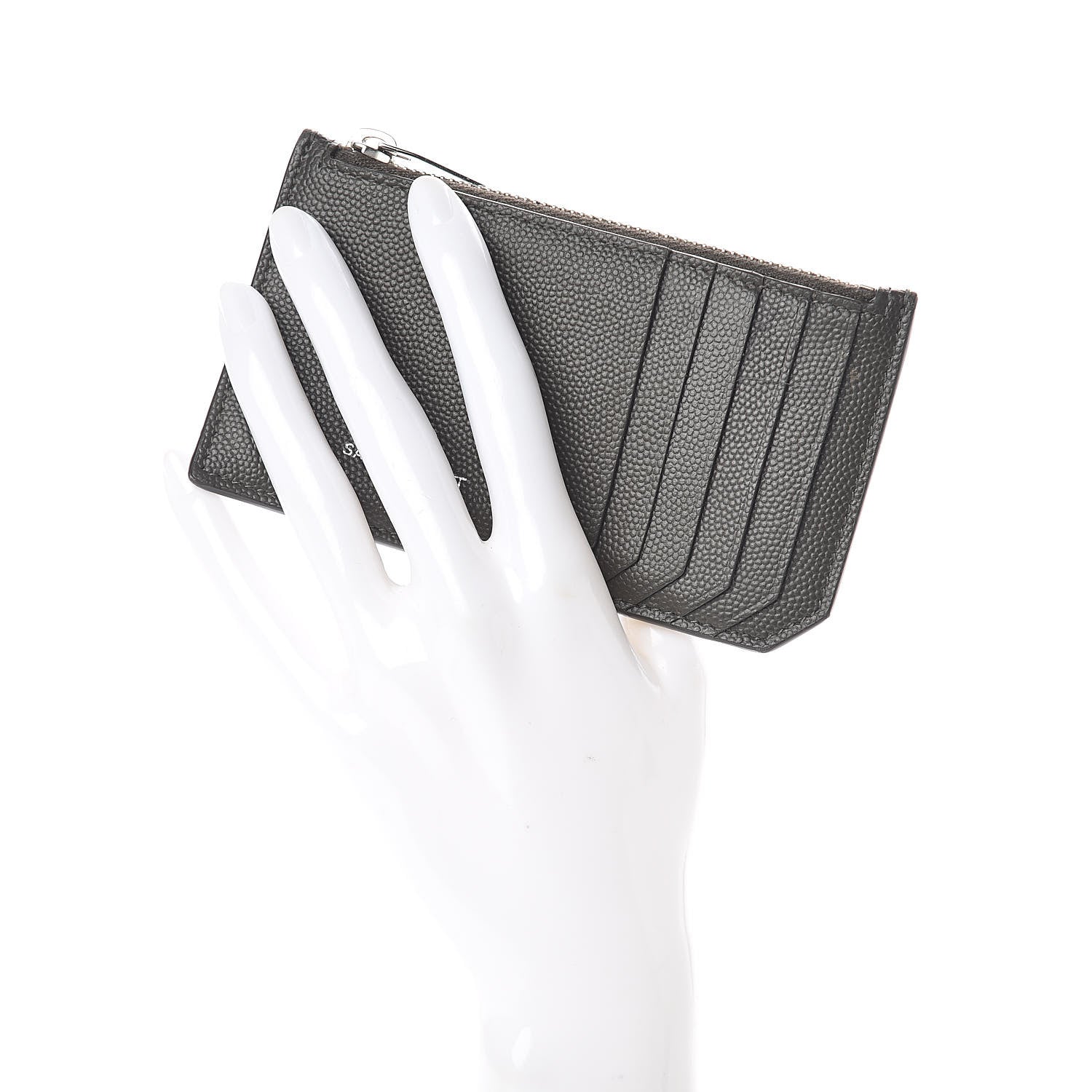 Saint Laurent Grained Calfskin 5 Fragments Zip Pouch Card Holder Dark Anthracite 2 of 6