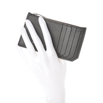 Saint Laurent Grained Calfskin 5 Fragments Zip Pouch Card Holder Dark Anthracite 2 of 6