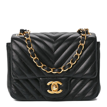 Chanel Lambskin Chevron Quilted Mini Square Flap Black 1 of 12