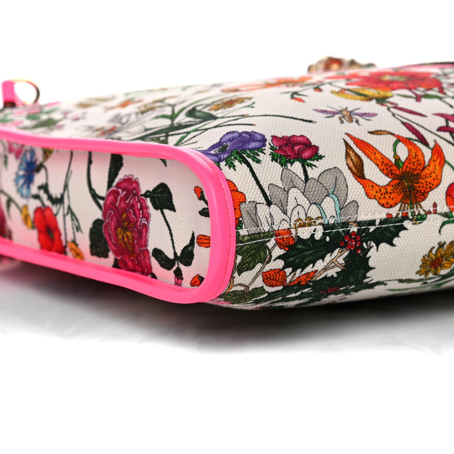 Canvas Flora Large Rajah Chain Tote White Multicolor Fuxia Fluo