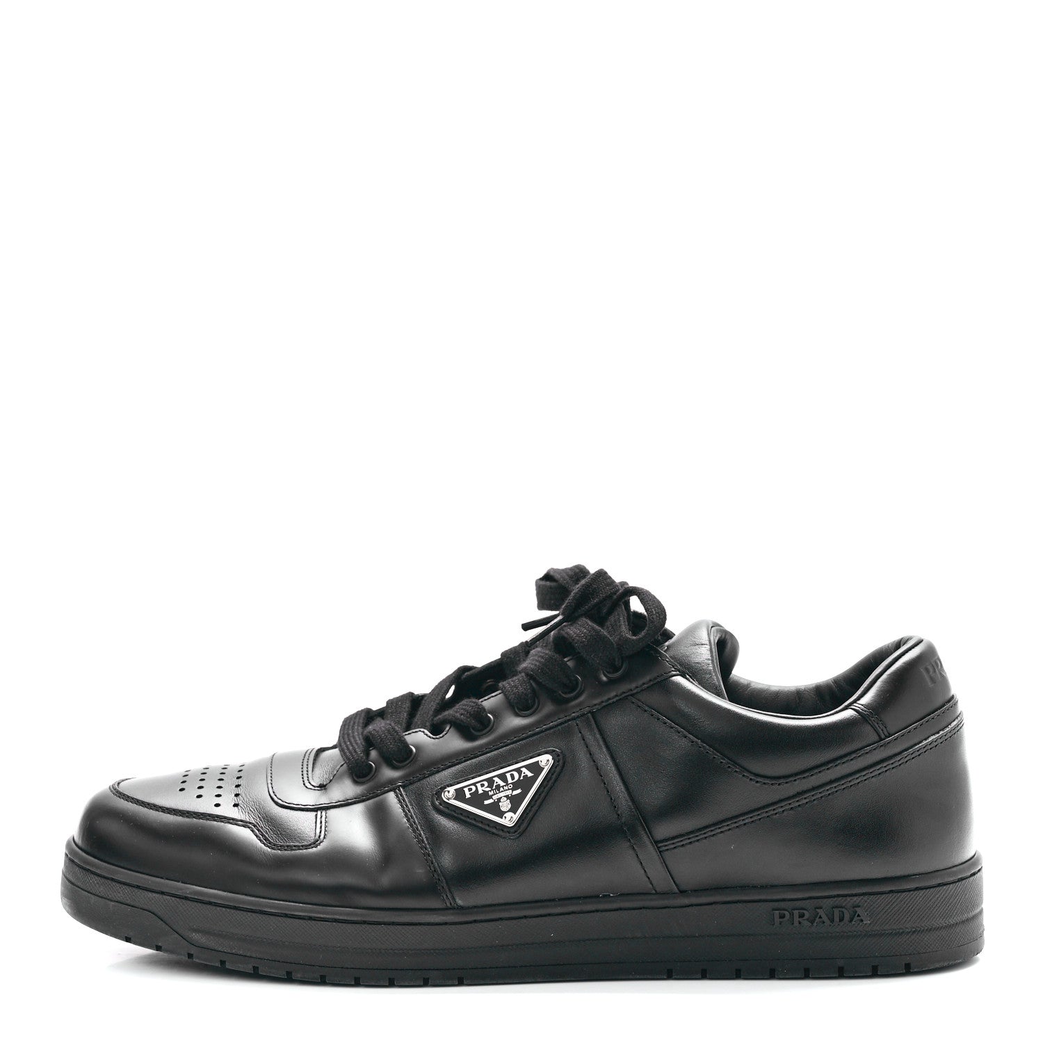 Prada Vitello Rois Metal Triangle Logo Mens Downtown Low Top Sneakers 11 Black 1 of 9