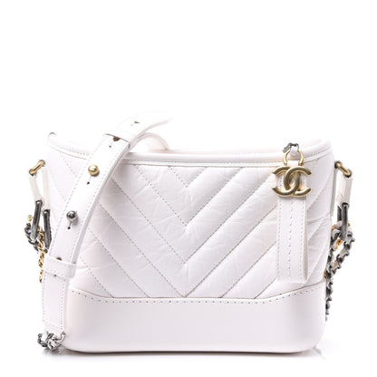 Chanel Aged Calfskin Chevron Quilted Small Gabrielle Hobo White 1 of 9