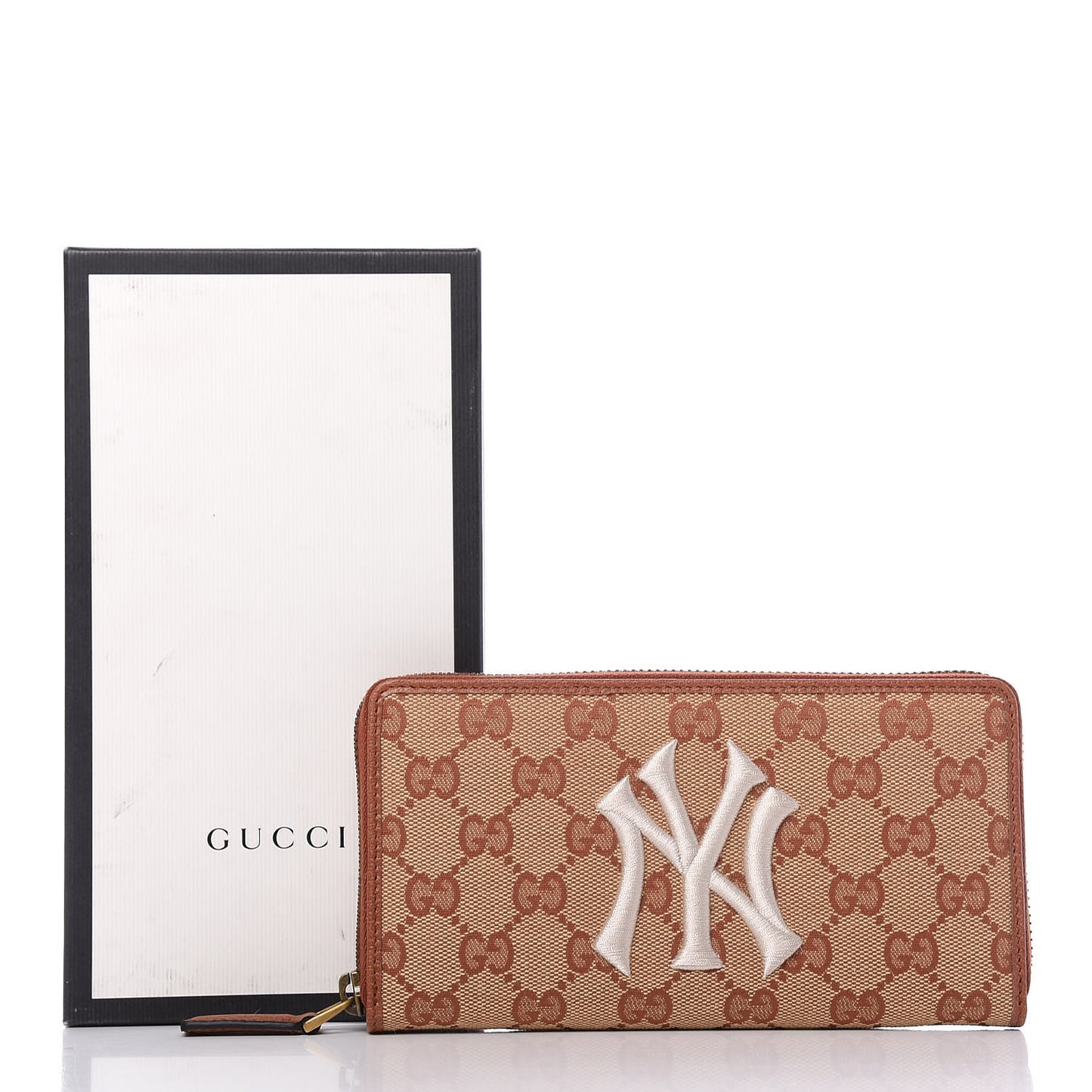 X MLB GG Monogram NY Yankees Zip Around Wallet Beige Ruggine Ivory