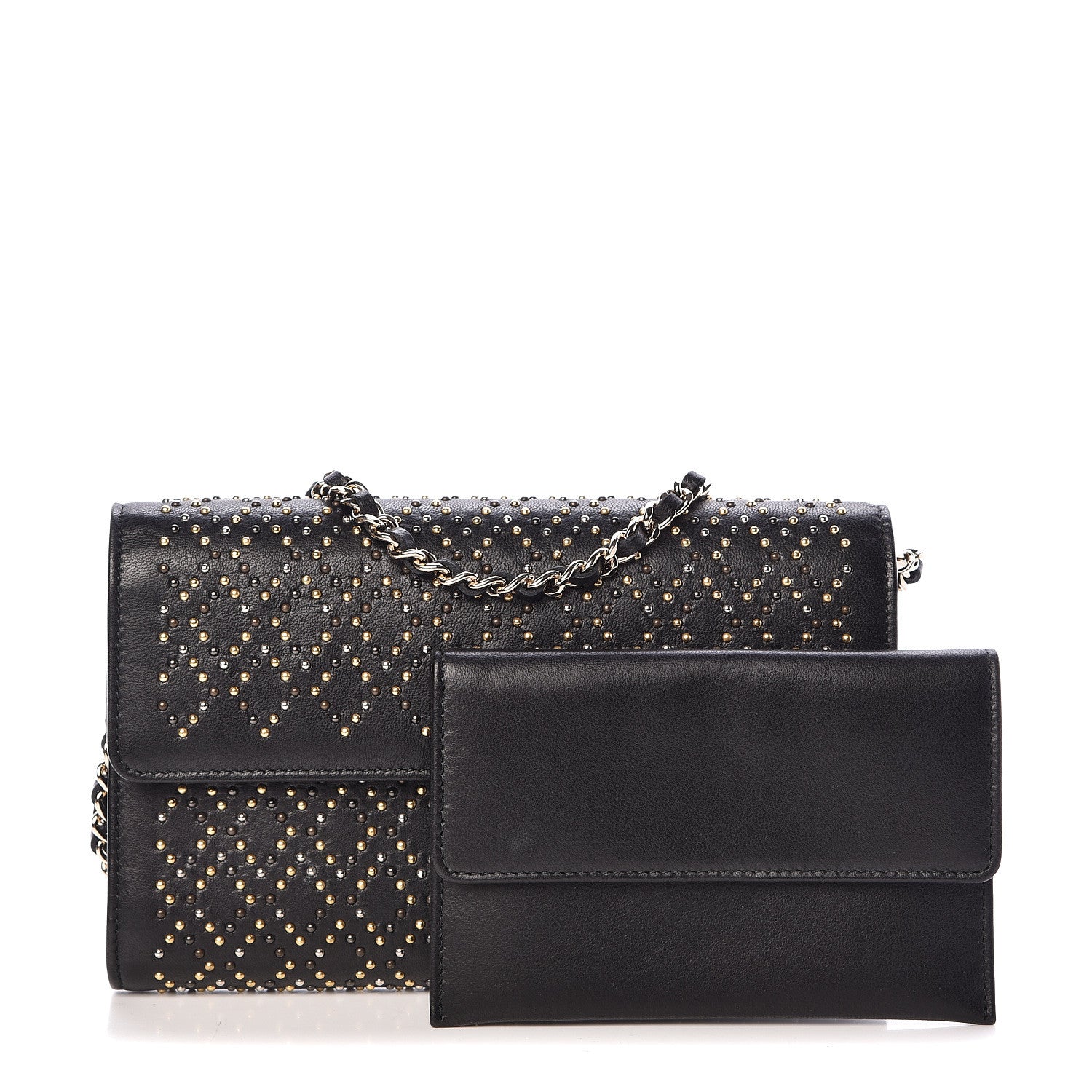 Chanel Lambskin Studded Chain Wallet Black 3 of 12