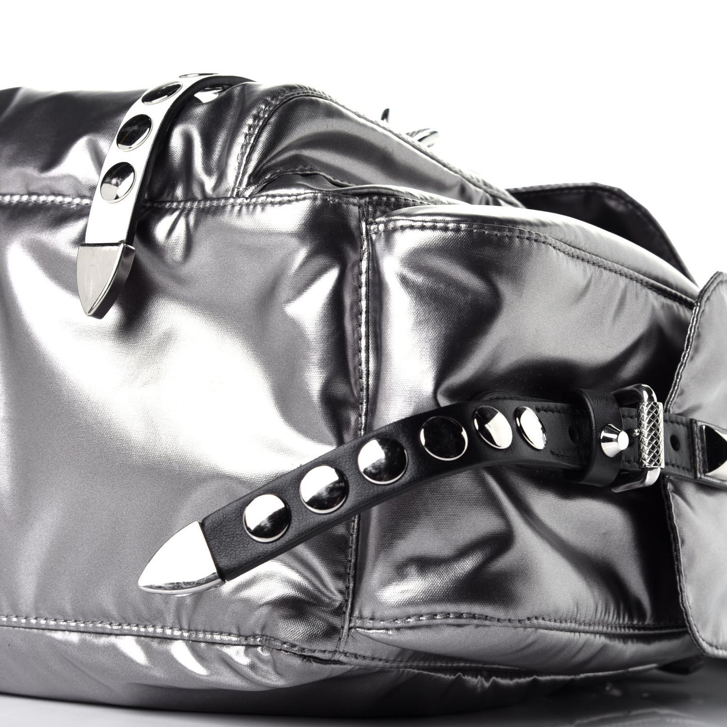 Metallic Nylon Studded Messenger Bag Ferro Black