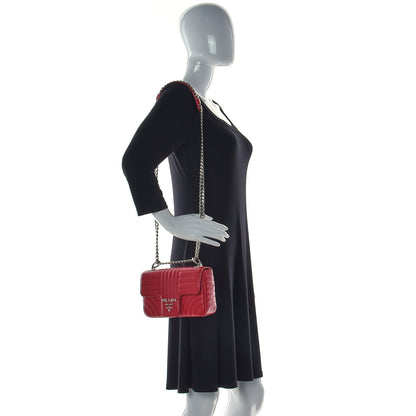 Prada Soft Calfskin Impunture Diagramme Small Chain Flap Shoulder Bag Fuoco 2 of 14