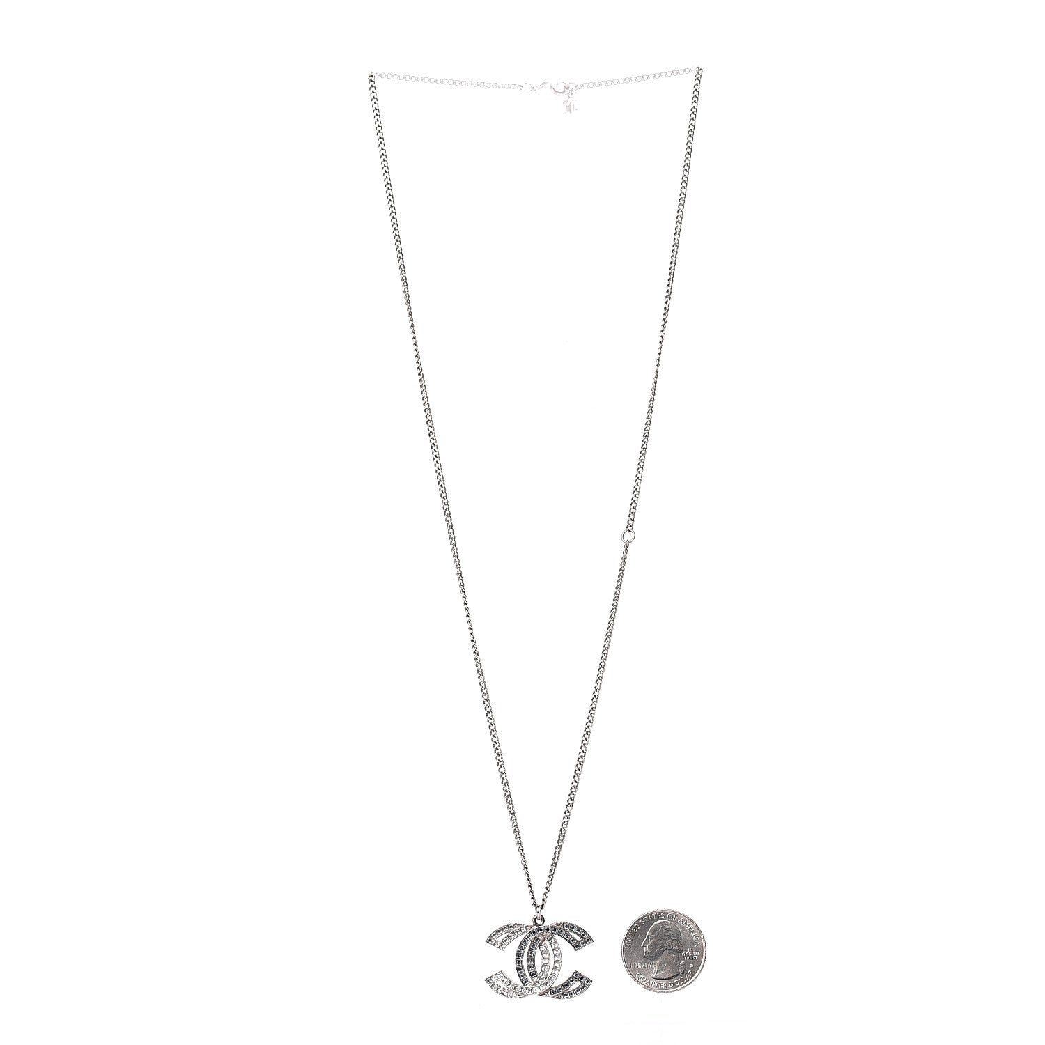 Chanel Baguette Crystal Large CC Necklace Silver 3 of 5