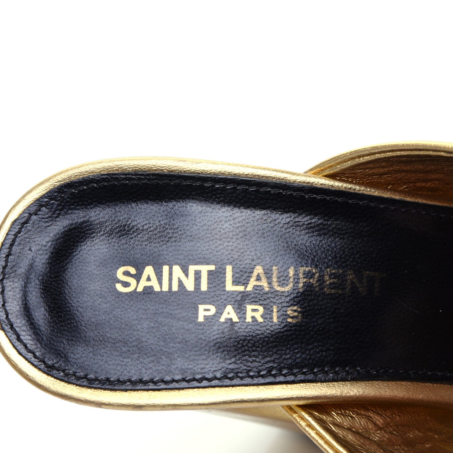 Metallic Calfskin Bianca Knotted Mule Sandals 37.5 Gold