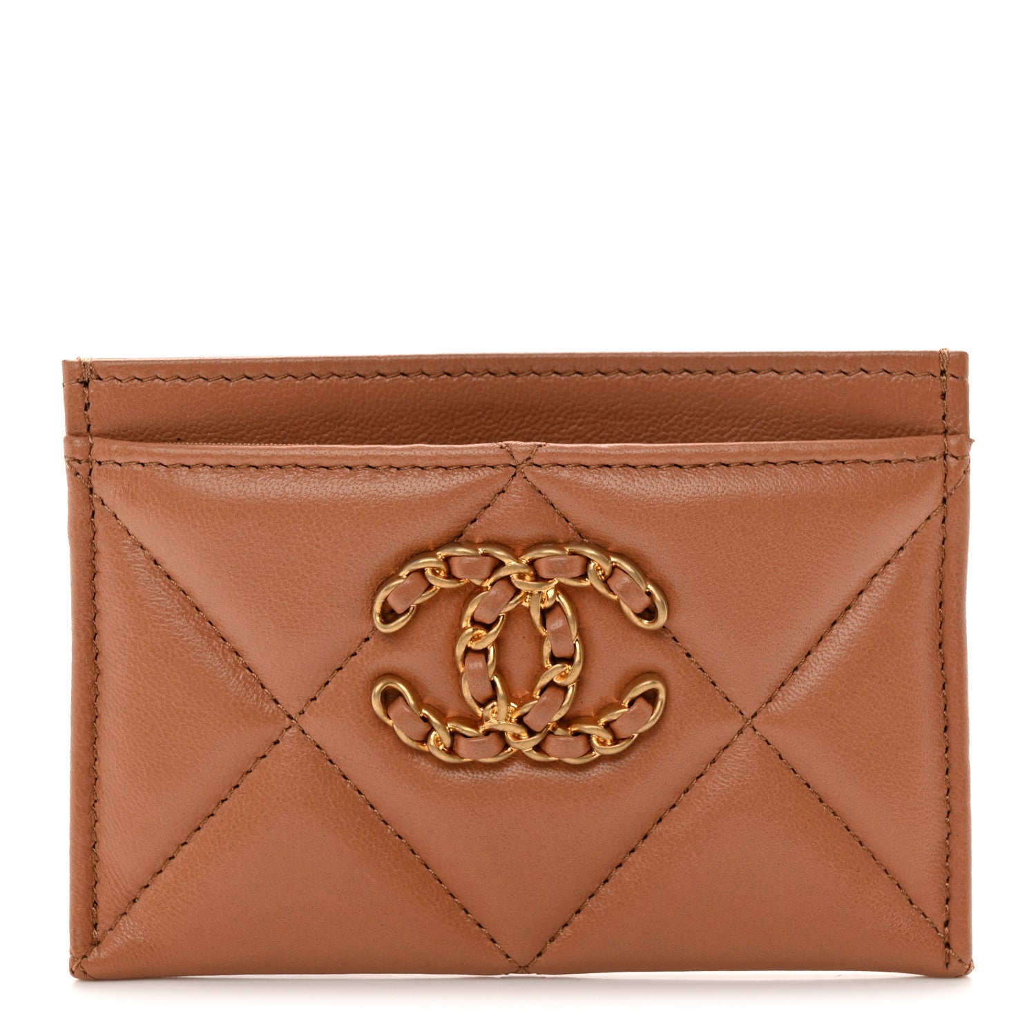 Chanel Lambskin Quilted Chanel 19 Card Holder Brown 1 of 8
