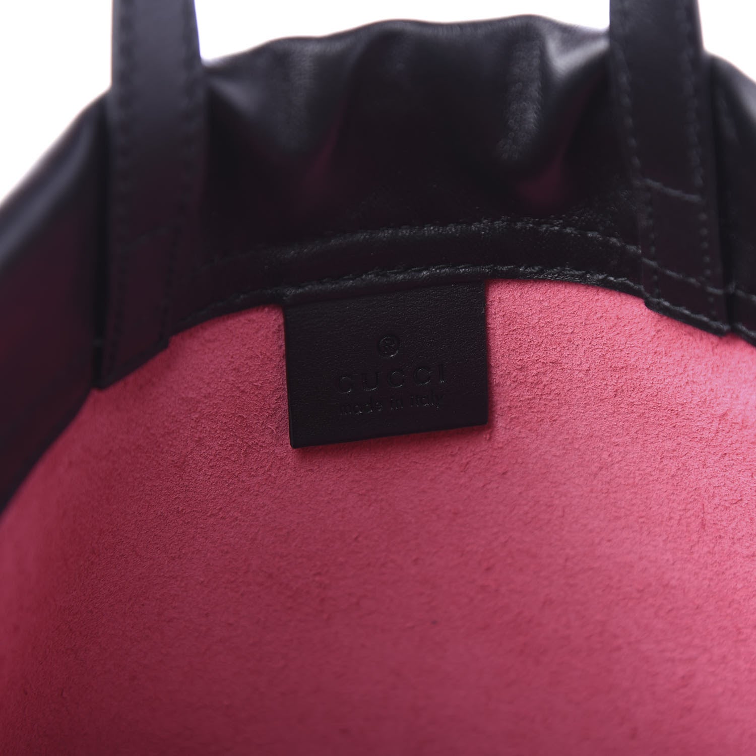 Gucci Grained Calfskin Logo Drawstring Backpack Box Pink Green Black 7 of 10