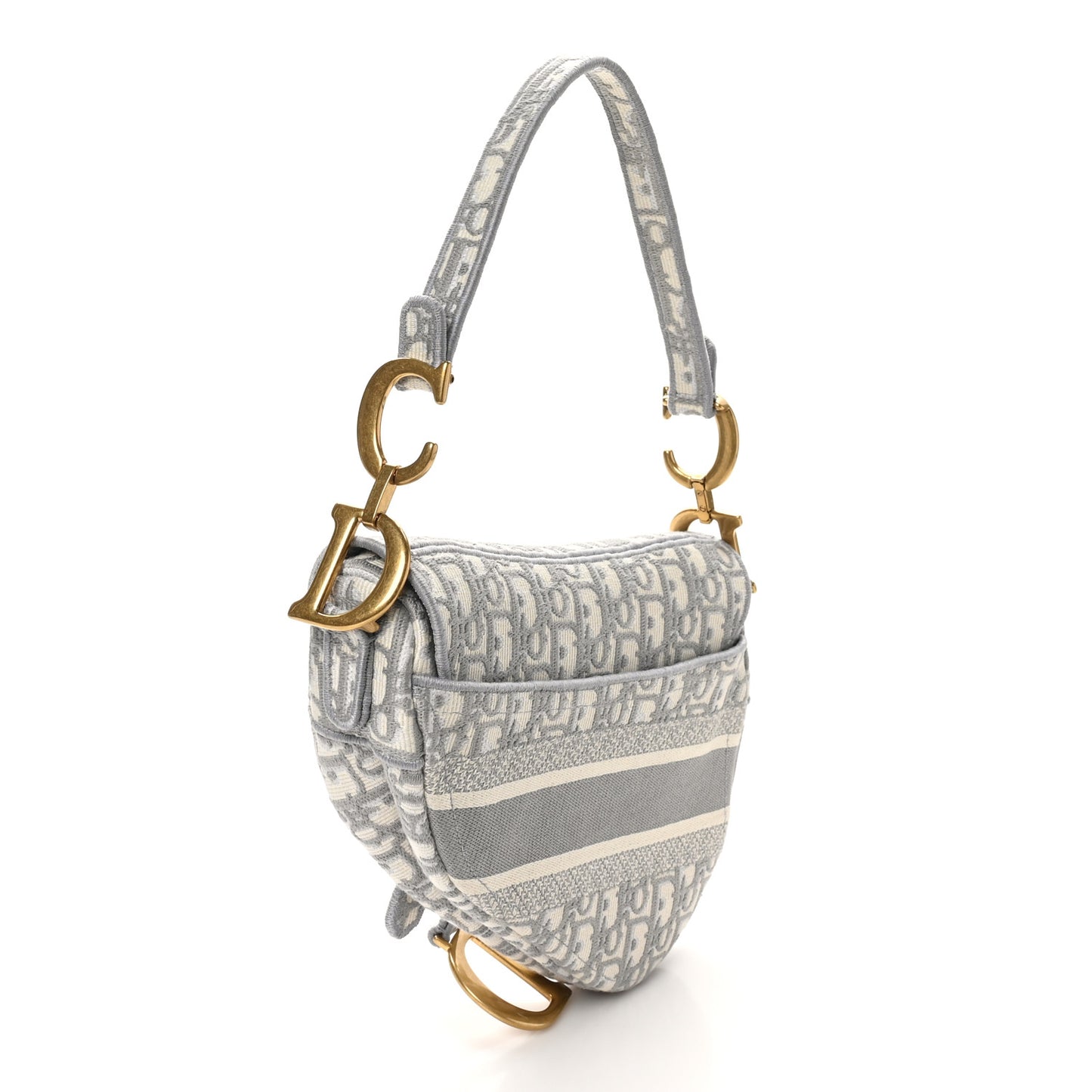 Oblique Embroidered Saddle Bag Gray