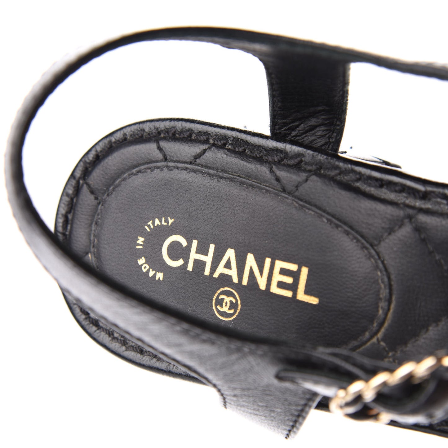 Lambskin Chain CC Logo Thong Sandals 38.5 Black